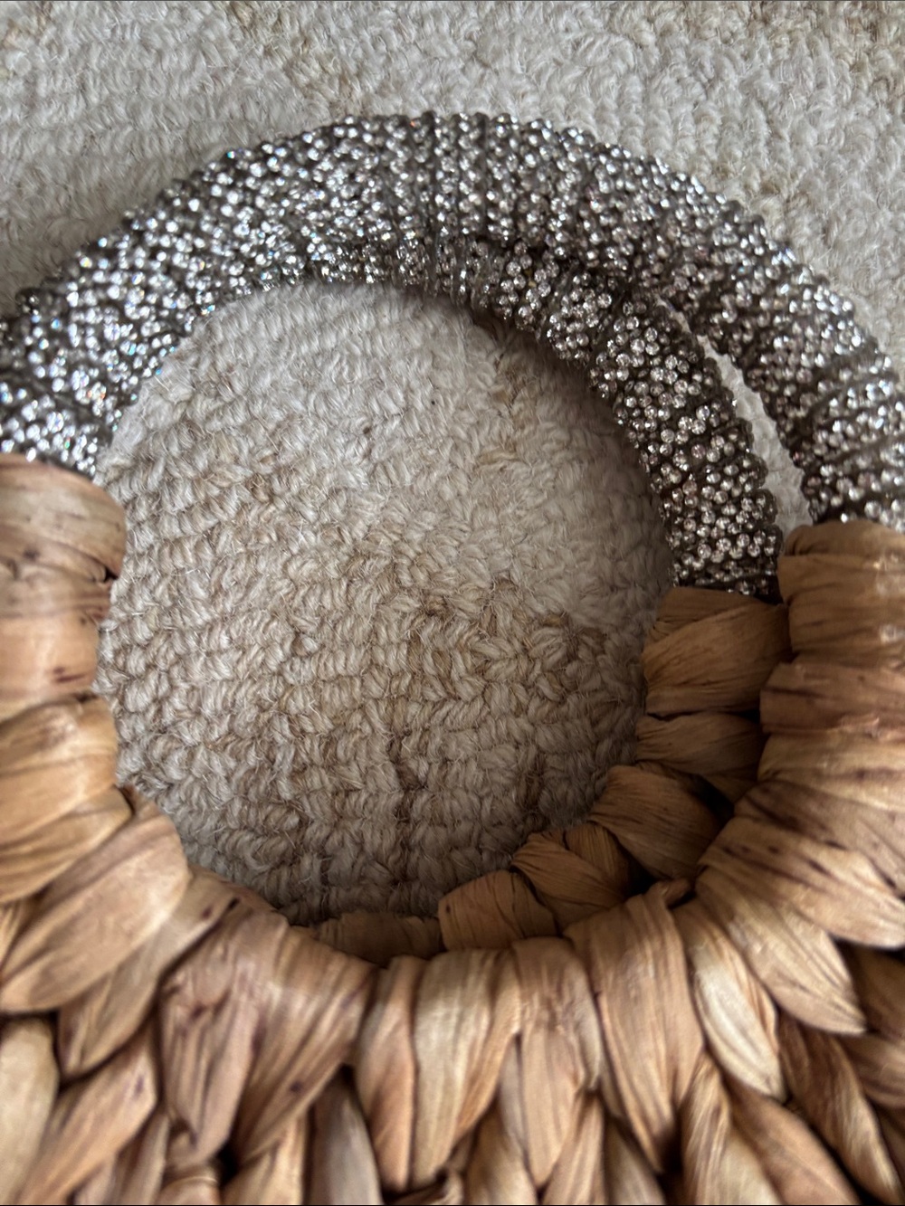 Woven Half-Moon Tote with Metallic Circular Handle Vegan Raffia - Picture 2 of 5